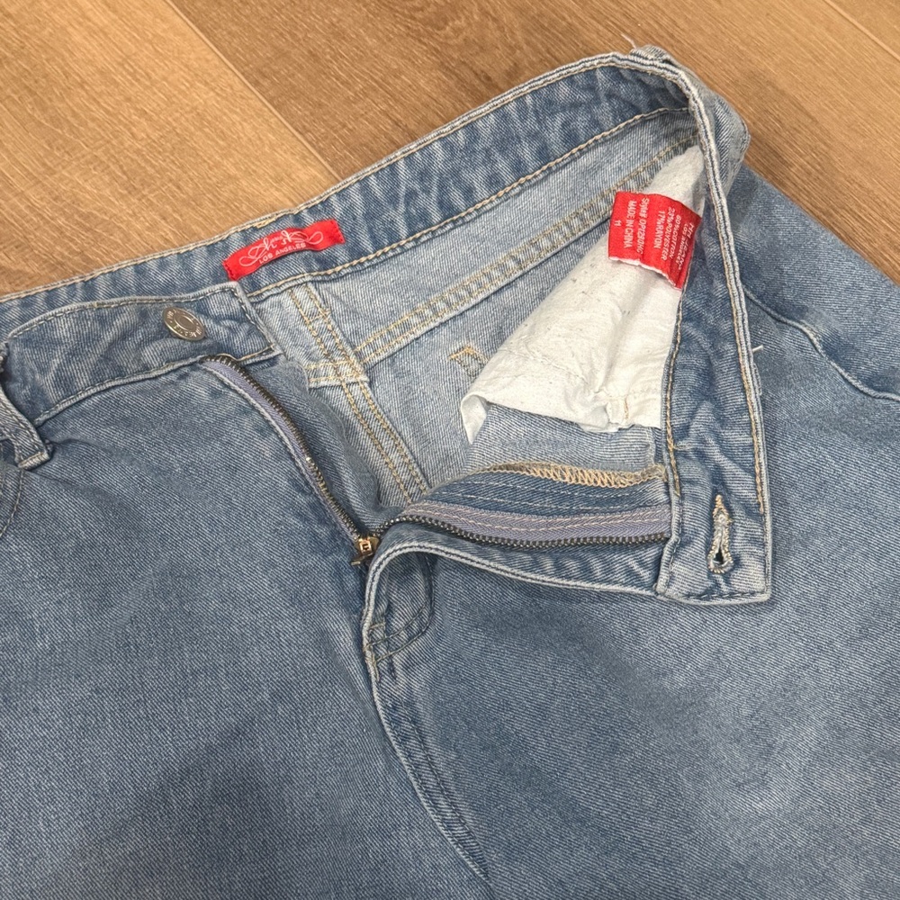 HH Los Angeles Blue Jeans Split Ankles 30x27.5 Flared Wide Baggy Barrel Stretchy - Picture 5 of 10